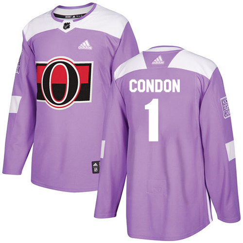 Adidas Senators #1 Mike Condon Purple Authentic Fights Cancer Stitched NHL Jersey